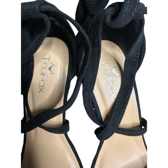 Women's TruFox Black Ankle Tie Block Heel Sandals Size 7.5 - Picture 8 of 9